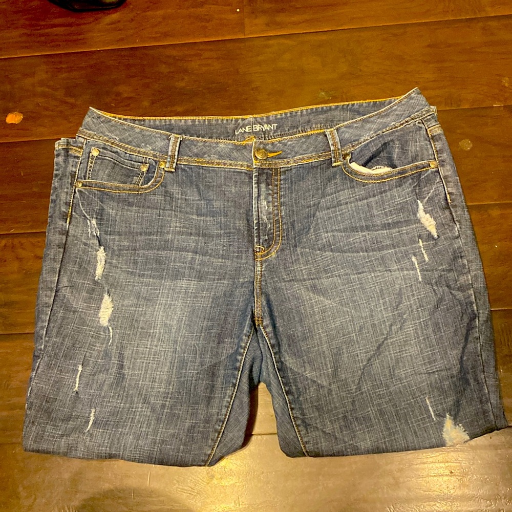 Plus Size Women's Blue Medium Wash Lane Bryant Distressed Jeans Denim sz 24